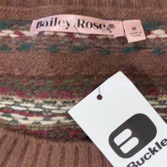 NWT Bailey Rose Women's Brown Striped Sweater Cropped Style Size M - Picture 4 of 12